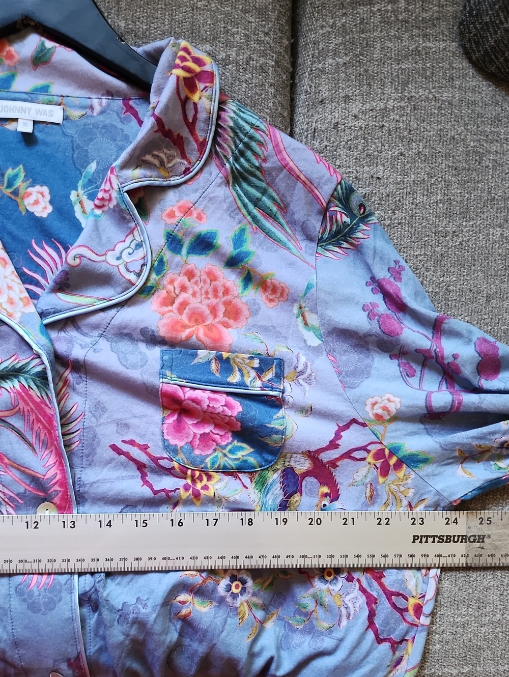 Johnny Was Phoenix Bird Floral Print Button Front Pajama Top - Picture 6 of 8